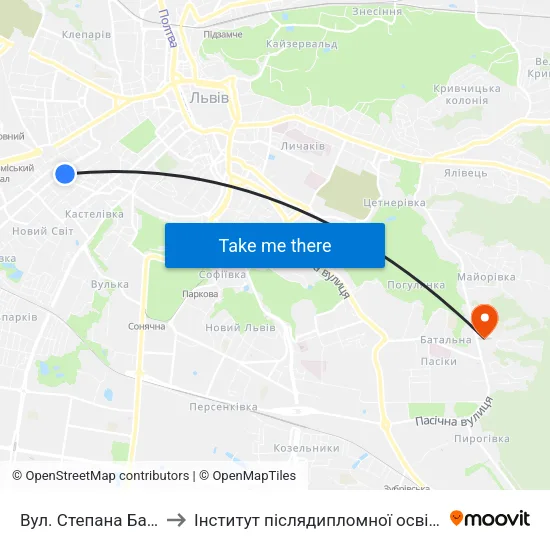 Вул. Степана Бандери to Інститут післядипломної освіти КНУБА map