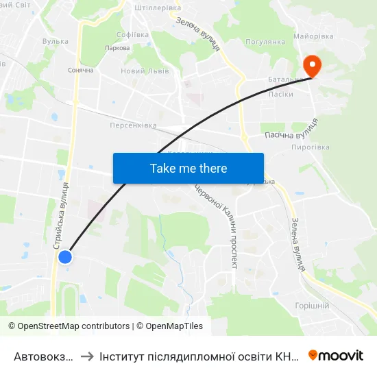 Автовокзал to Інститут післядипломної освіти КНУБА map