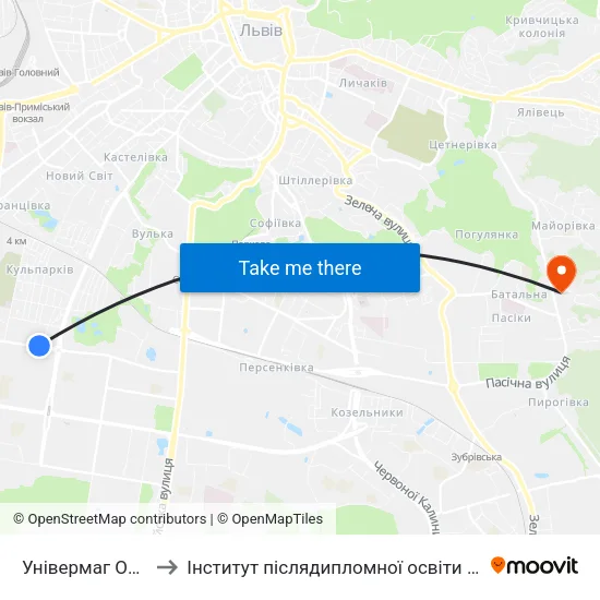 Універмаг Океан to Інститут післядипломної освіти КНУБА map