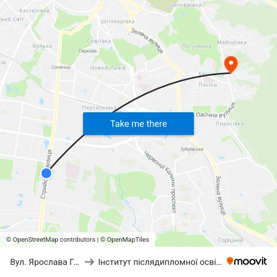 Вул. Ярослава Гашека to Інститут післядипломної освіти КНУБА map