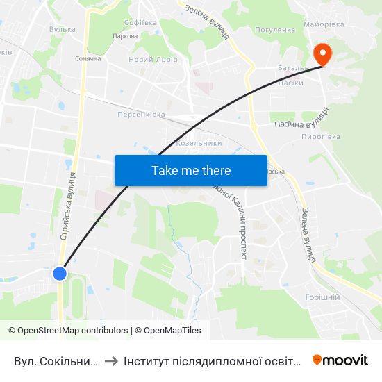 Вул. Сокільницька to Інститут післядипломної освіти КНУБА map