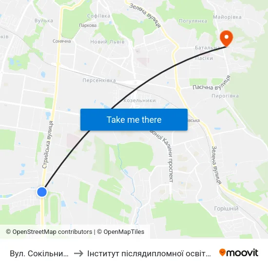 Вул. Сокільницька to Інститут післядипломної освіти КНУБА map