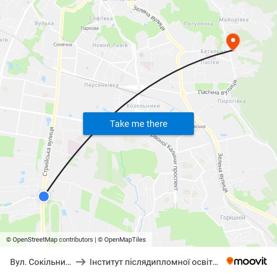 Вул. Сокільницька to Інститут післядипломної освіти КНУБА map