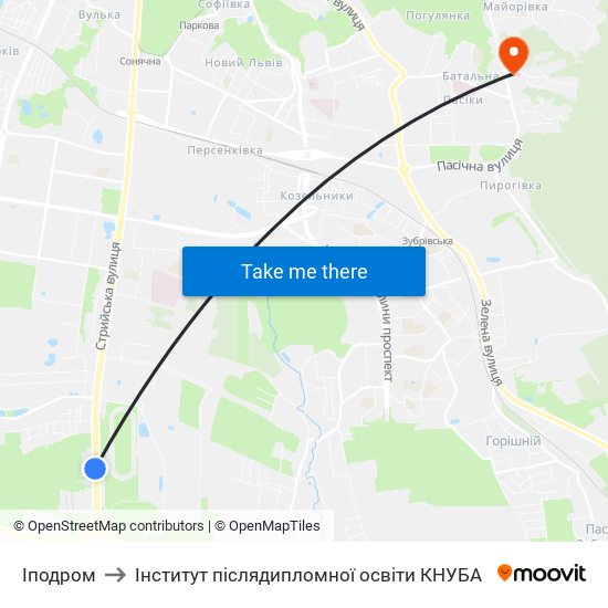 Іподром to Інститут післядипломної освіти КНУБА map