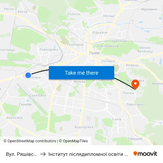 Вул. Ряшівська to Інститут післядипломної освіти КНУБА map
