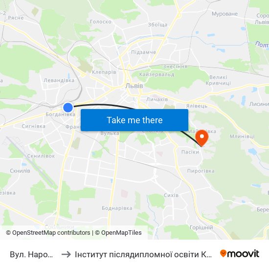 Вул. Народна to Інститут післядипломної освіти КНУБА map