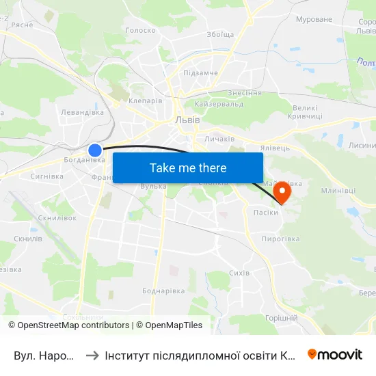 Вул. Народна to Інститут післядипломної освіти КНУБА map