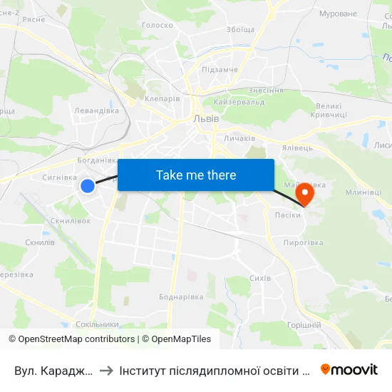 Вул. Караджича to Інститут післядипломної освіти КНУБА map