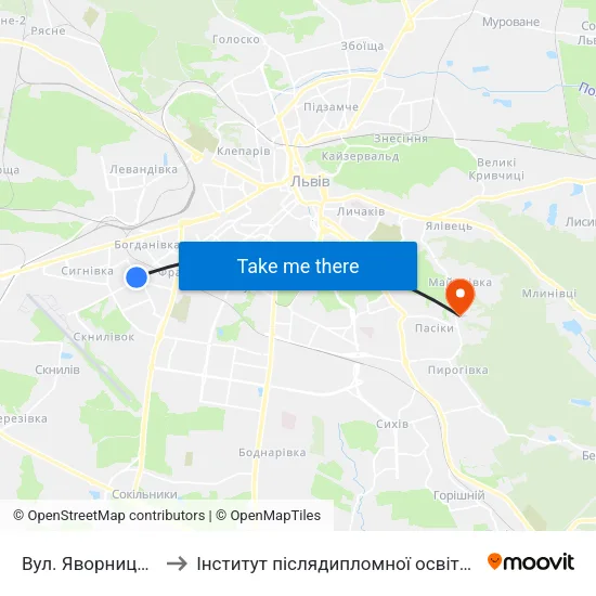 Вул. Яворницького to Інститут післядипломної освіти КНУБА map