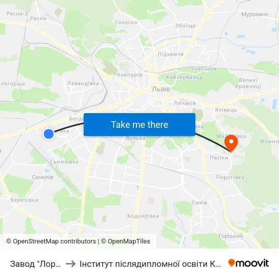 Завод "Лорта" to Інститут післядипломної освіти КНУБА map