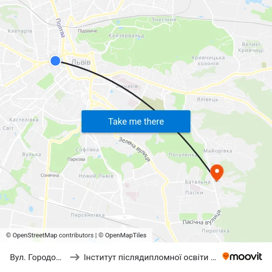 Вул. Городоцька to Інститут післядипломної освіти КНУБА map
