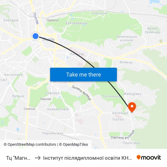 Тц "Магнус" to Інститут післядипломної освіти КНУБА map