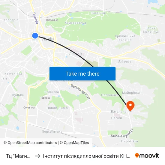 Тц "Магнус" to Інститут післядипломної освіти КНУБА map