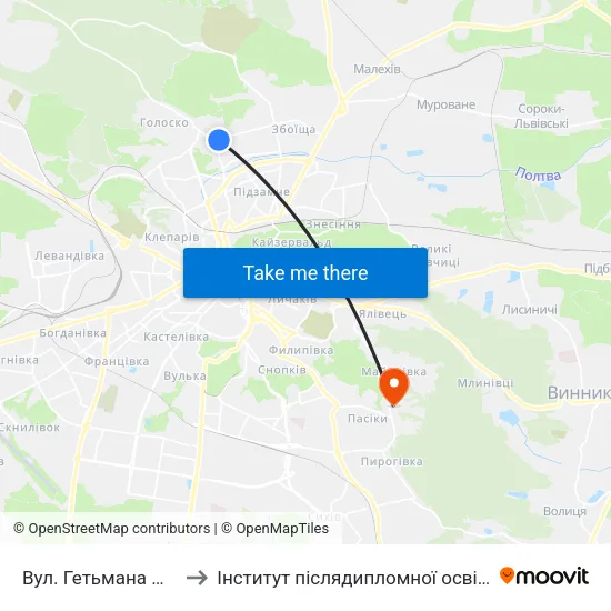 Вул. Гетьмана Мазепи to Інститут післядипломної освіти КНУБА map