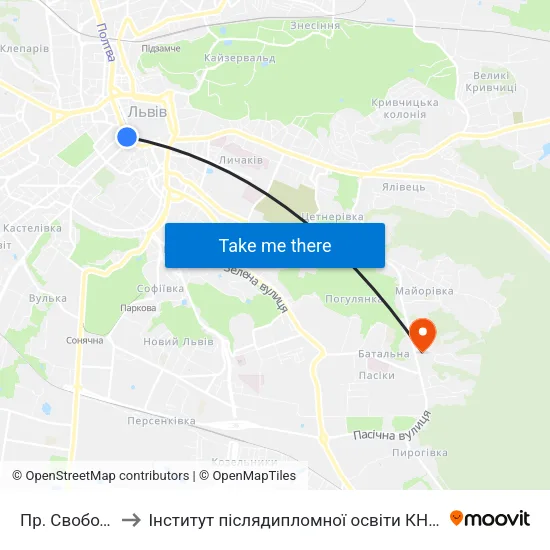 Пр. Свободи to Інститут післядипломної освіти КНУБА map