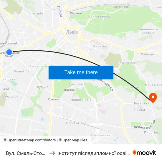 Вул. Смаль-Стоцького to Інститут післядипломної освіти КНУБА map