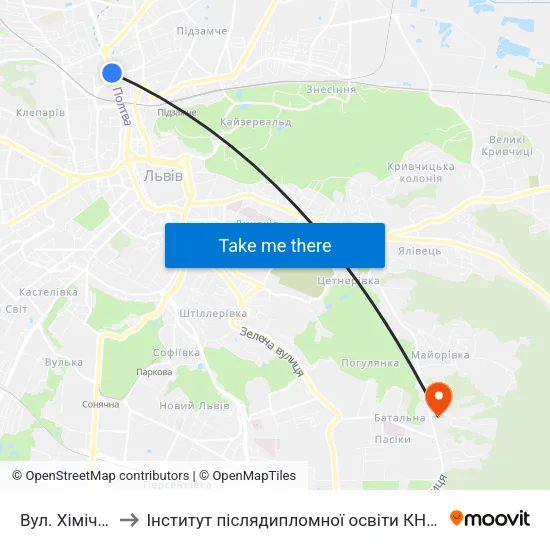 Вул. Хімічна to Інститут післядипломної освіти КНУБА map