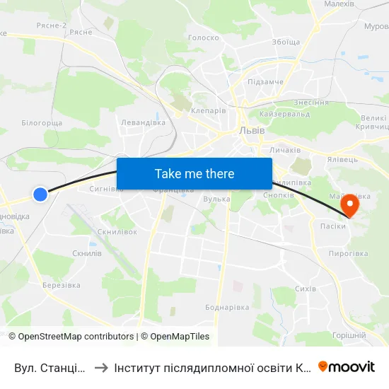 Вул. Станційна to Інститут післядипломної освіти КНУБА map