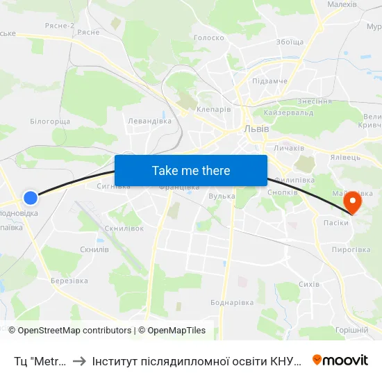 Тц "Metro" to Інститут післядипломної освіти КНУБА map
