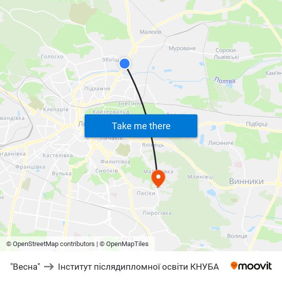 "Весна" to Інститут післядипломної освіти КНУБА map