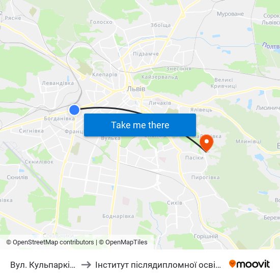 Вул. Кульпарківська to Інститут післядипломної освіти КНУБА map