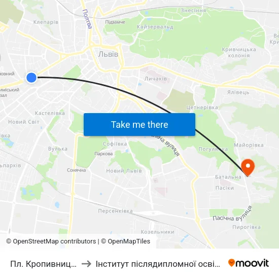Пл. Кропивницького to Інститут післядипломної освіти КНУБА map