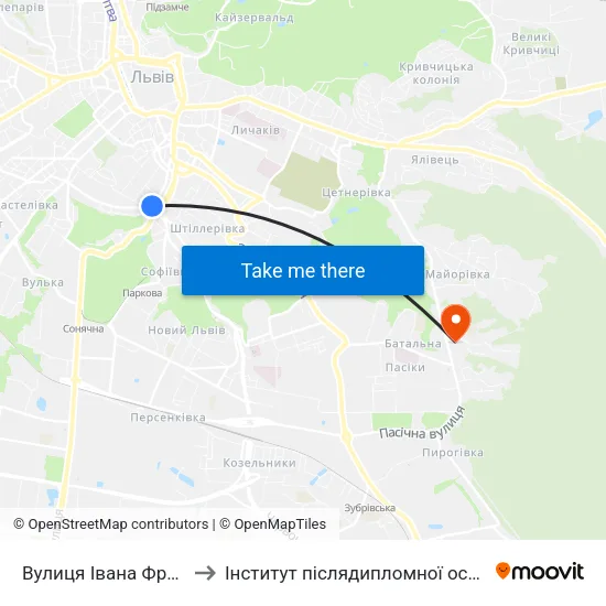 Вулиця Івана Франка, 75 to Інститут післядипломної освіти КНУБА map
