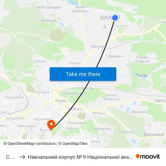 С. Дубляни to Навчальний корпус № 9 Національної академії сухопутних військ України імені гетьмана Петра Сагайдач map