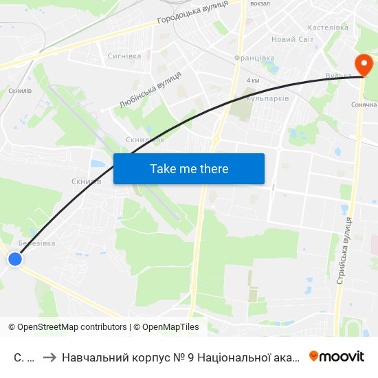С. Скнилів to Навчальний корпус № 9 Національної академії сухопутних військ України імені гетьмана Петра Сагайдач map