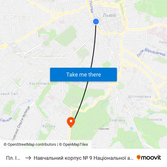 Пл. Івана Підкови to Навчальний корпус № 9 Національної академії сухопутних військ України імені гетьмана Петра Сагайдач map