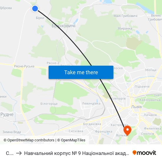 С. Бірки to Навчальний корпус № 9 Національної академії сухопутних військ України імені гетьмана Петра Сагайдач map