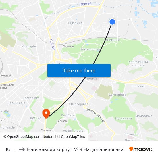 Ковельська to Навчальний корпус № 9 Національної академії сухопутних військ України імені гетьмана Петра Сагайдач map