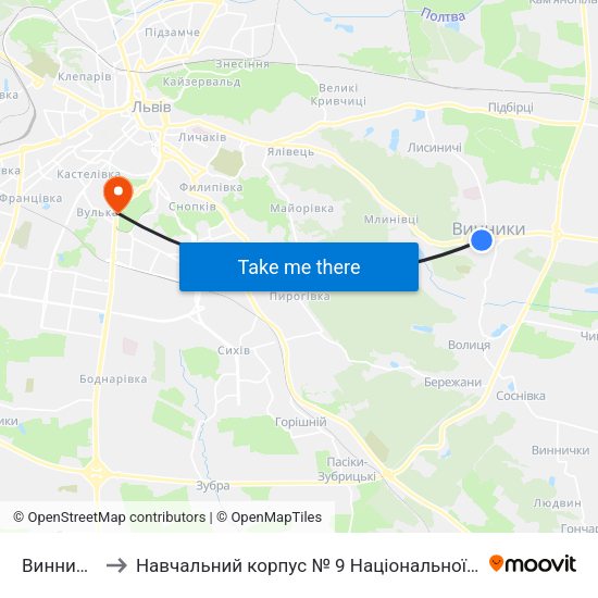 Винники (Вул. Івасюка) to Навчальний корпус № 9 Національної академії сухопутних військ України імені гетьмана Петра Сагайдач map
