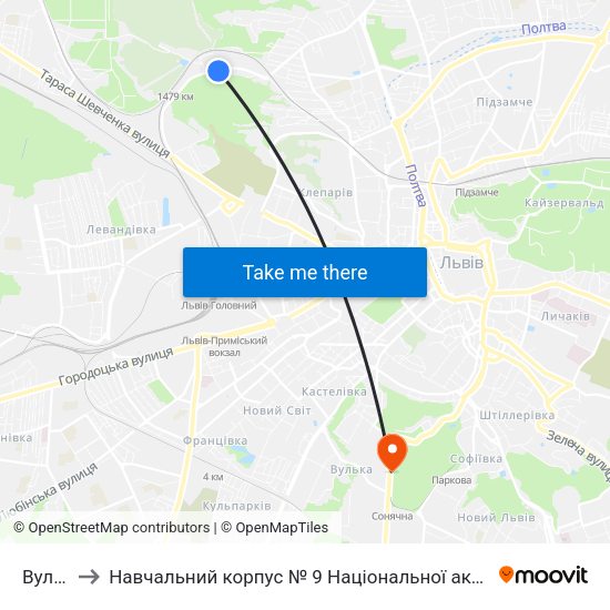 Вул. Винниця to Навчальний корпус № 9 Національної академії сухопутних військ України імені гетьмана Петра Сагайдач map
