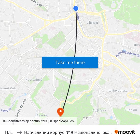 Площа Різні to Навчальний корпус № 9 Національної академії сухопутних військ України імені гетьмана Петра Сагайдач map