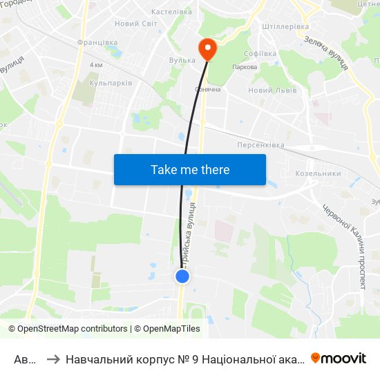 Автовокзал to Навчальний корпус № 9 Національної академії сухопутних військ України імені гетьмана Петра Сагайдач map