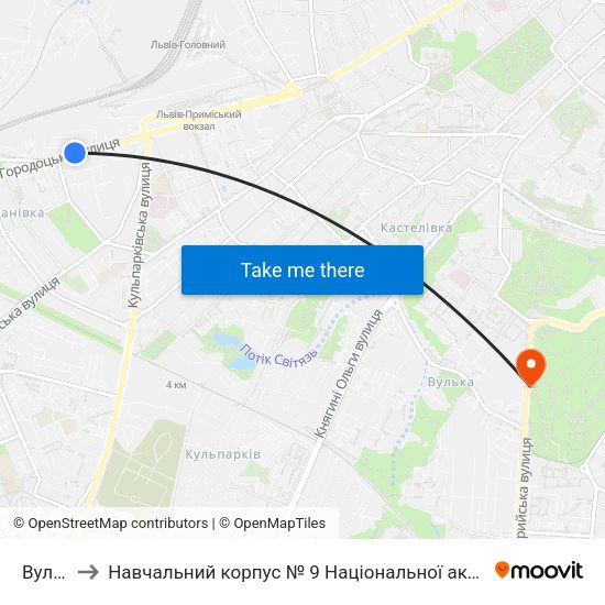 Вул. Народна to Навчальний корпус № 9 Національної академії сухопутних військ України імені гетьмана Петра Сагайдач map