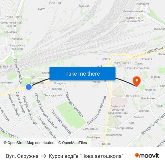 Вул. Окружна to Курси водіїв "Нова автошкола" map