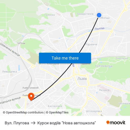 Вул. Плугова to Курси водіїв "Нова автошкола" map