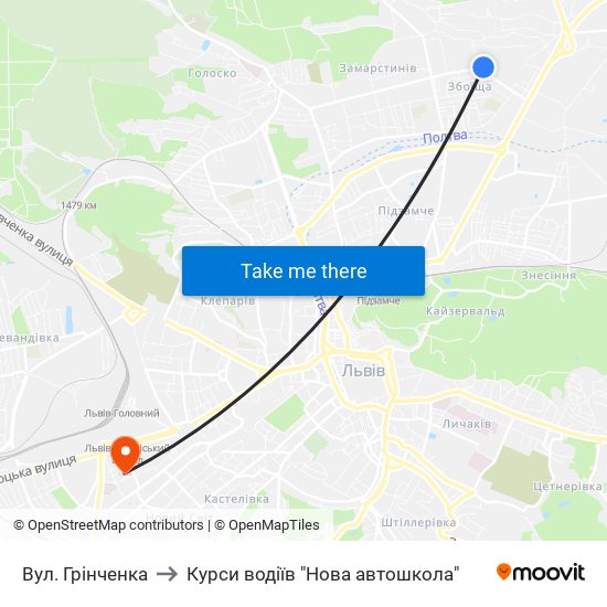 Вул. Грінченка to Курси водіїв "Нова автошкола" map