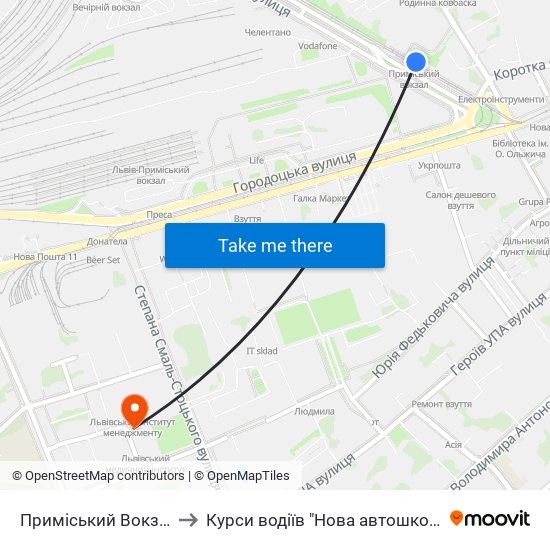 Приміський Вокзал to Курси водіїв "Нова автошкола" map