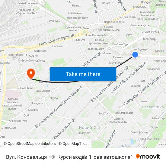 Вул. Коновальця to Курси водіїв "Нова автошкола" map