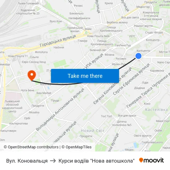 Вул. Коновальця to Курси водіїв "Нова автошкола" map