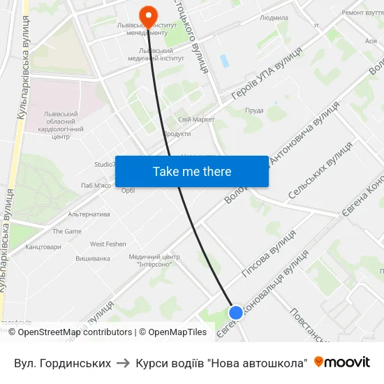 Вул. Гординських to Курси водіїв "Нова автошкола" map