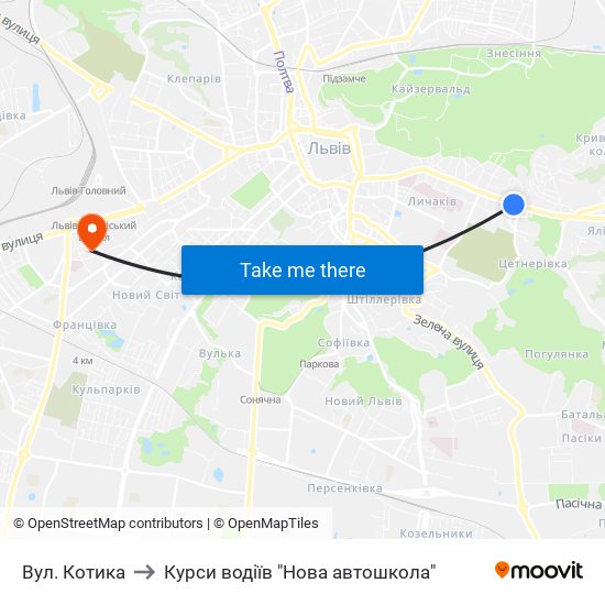 Вул. Котика to Курси водіїв "Нова автошкола" map