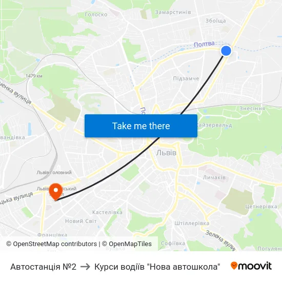 Автостанція №2 to Курси водіїв "Нова автошкола" map