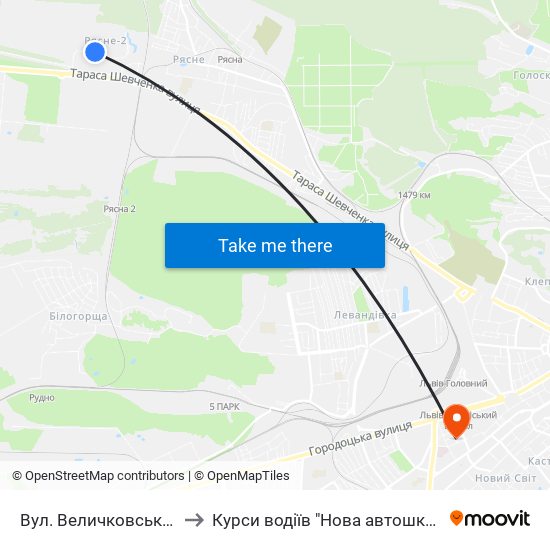 Вул. Величковського to Курси водіїв "Нова автошкола" map