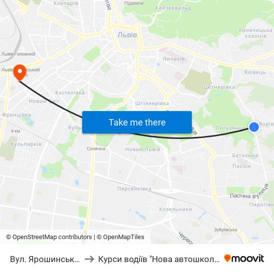Вул. Ярошинської to Курси водіїв "Нова автошкола" map
