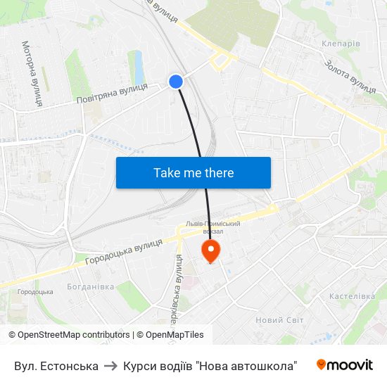 Вул. Естонська to Курси водіїв "Нова автошкола" map
