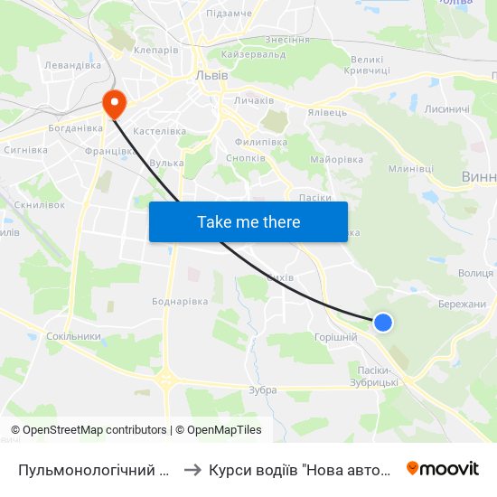 Пульмонологічний Центр to Курси водіїв "Нова автошкола" map